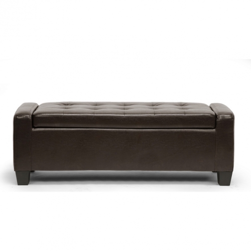 Manchester Ottoman in Tufted Dark Brown Bonded Leather